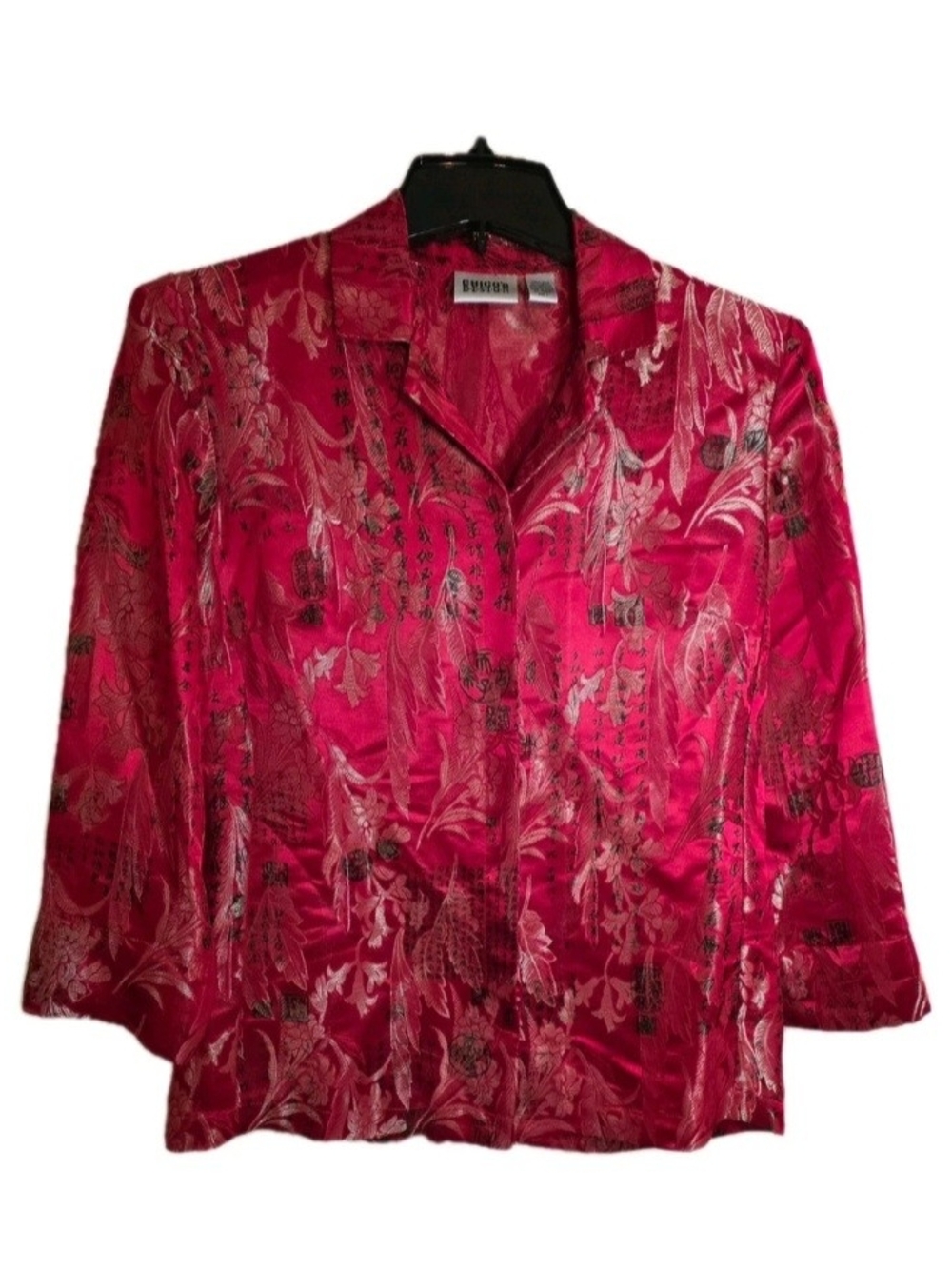 Chicos Silk Oriental Red Floral Top Size 1 Or Medium Women's